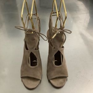 Aquazzura beige suede cutout 4.5” heels sandals size 5.5